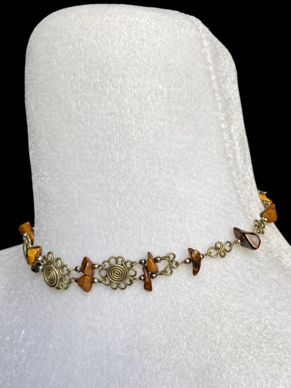 vintage handmade sterling silver wire wrap spiral natural stone choker necklace